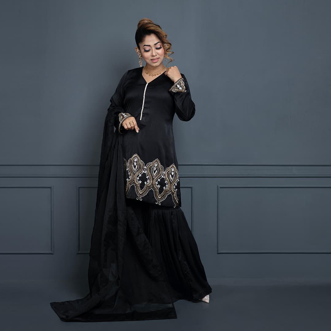 Beautiful 3 Piece Stitched Set - Black ✨ – alternate view