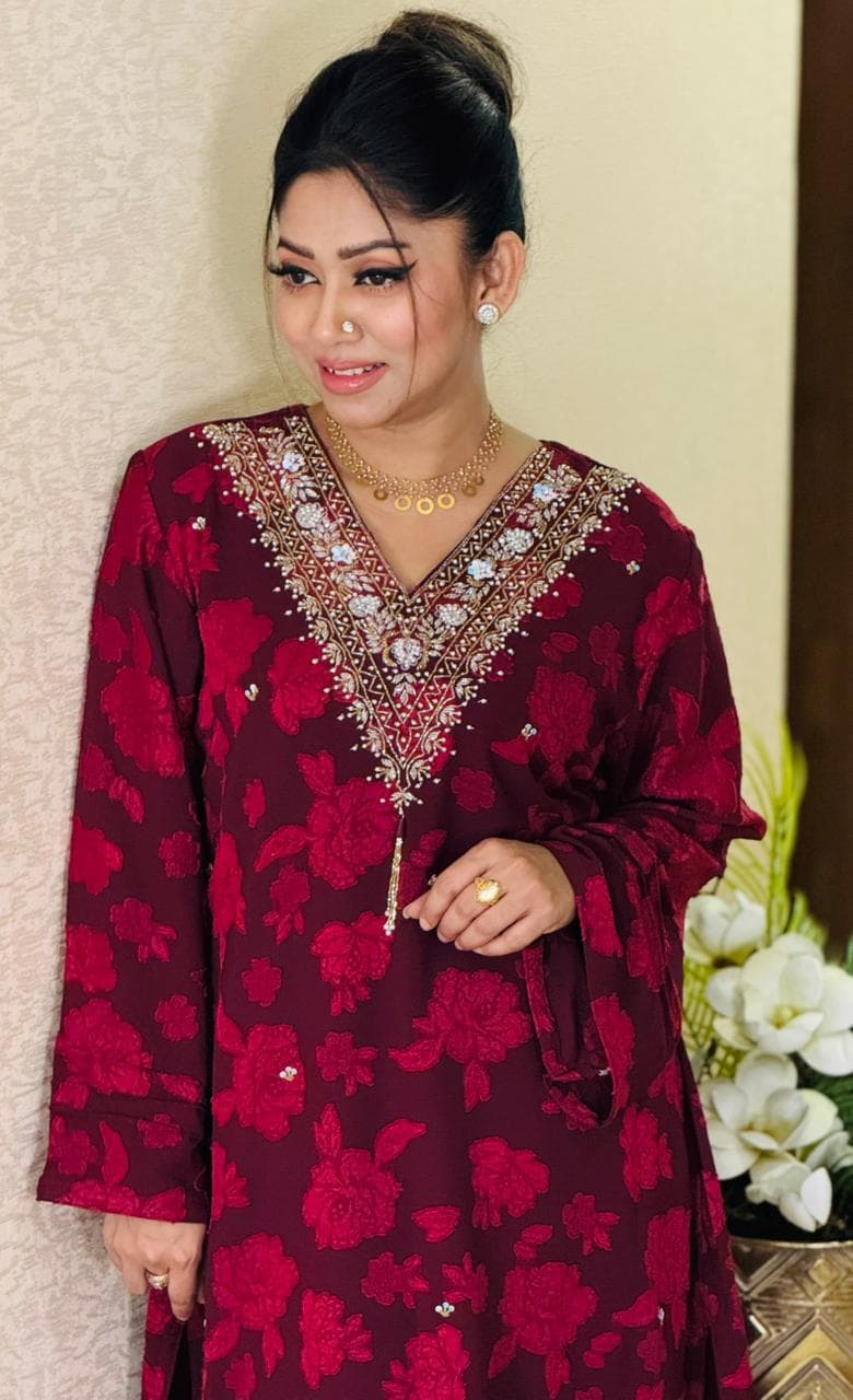 Beautiful 2 Piece Co-Ord Set - Maroon ✨