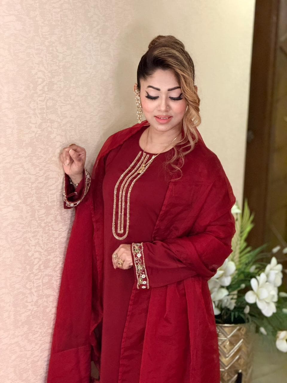 Beautiful 3 Piece Stitched Set - Red ✨