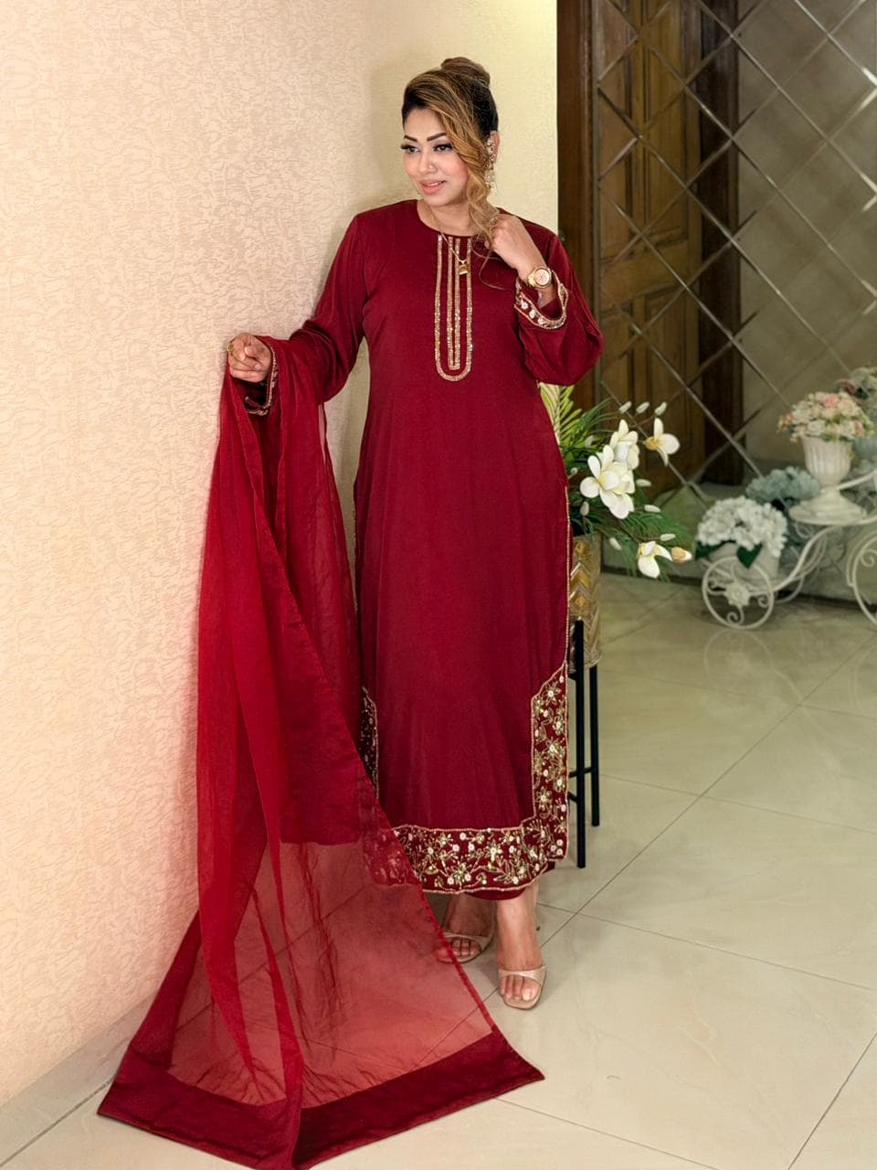Beautiful 3 Piece Stitched Set - Red ✨ – alternate view