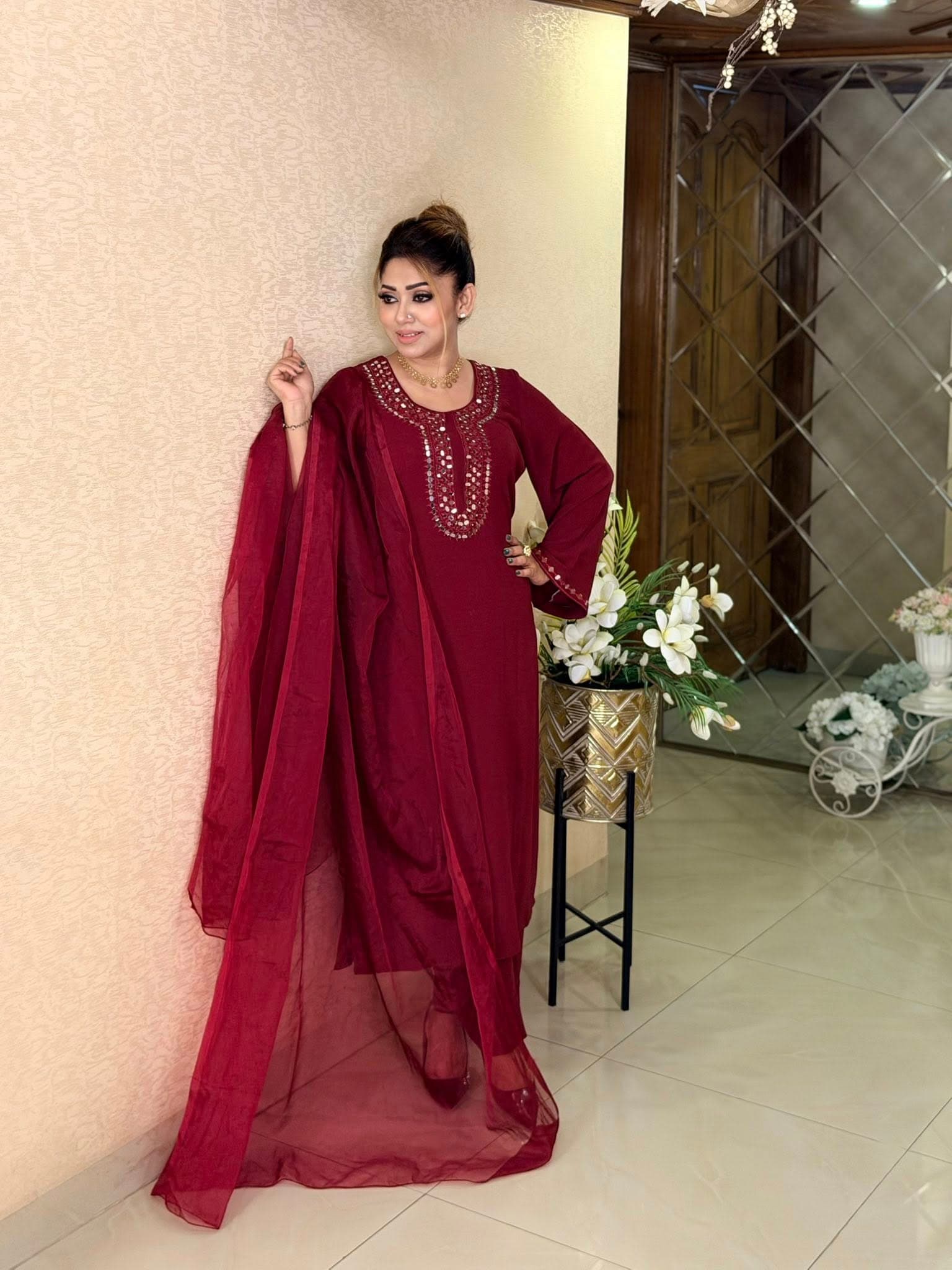 Beautiful 3 Piece Stitched Set - Red ✨ – alternate view