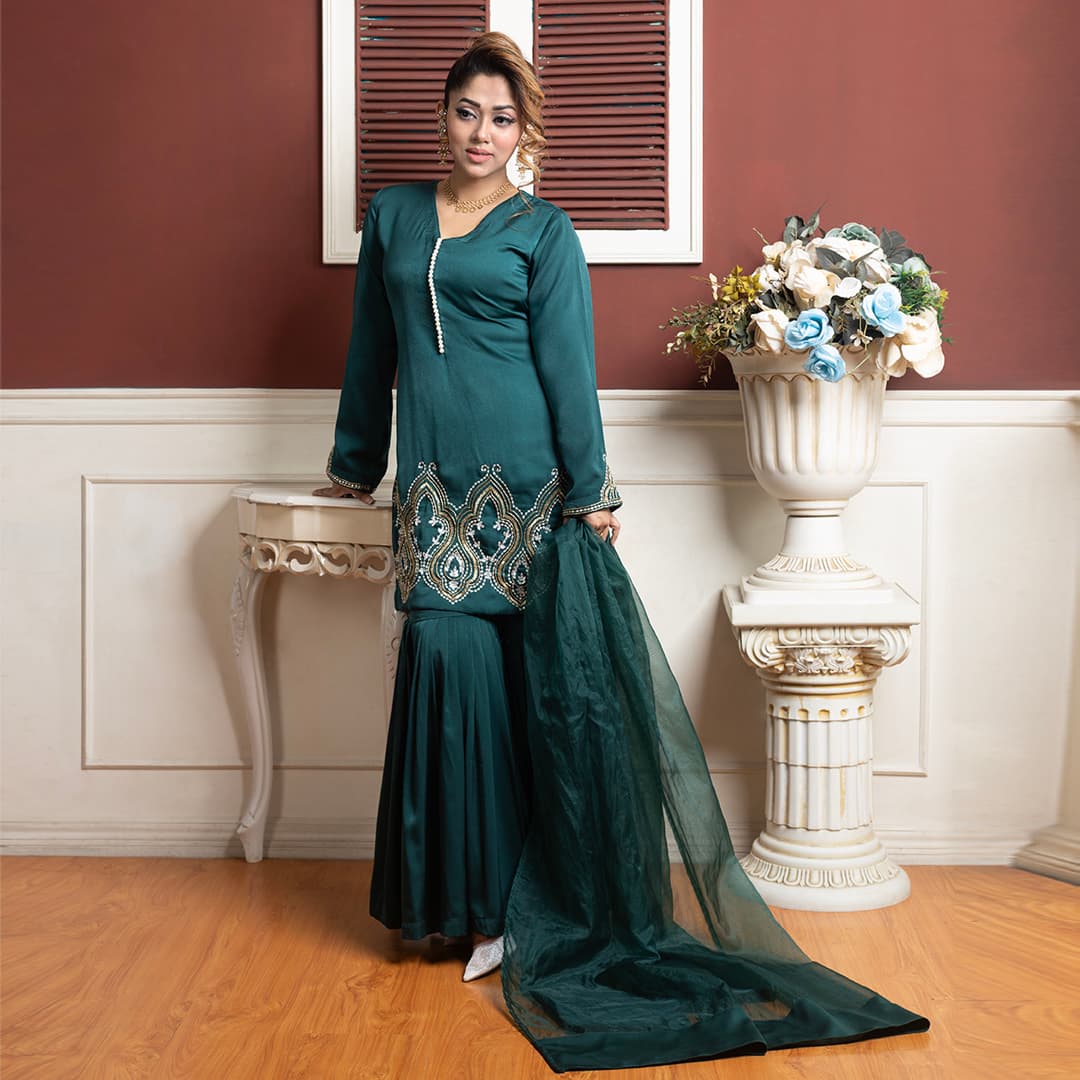 Beautiful 3 Piece Stitched Set - Teal ✨ – alternate view